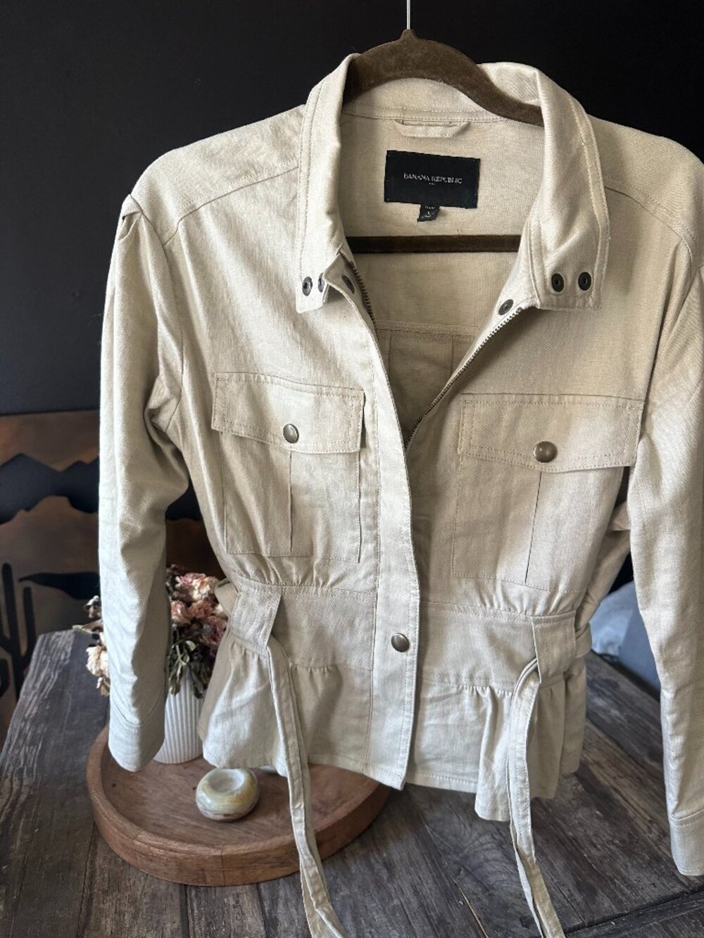 Banana Republic Petite S Utility Safari Jacket Belted Ivory Cream